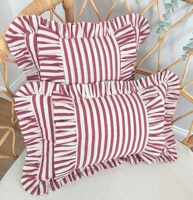 Bohemian Linen Striped Pillow Cover With Frill Edges - image 1