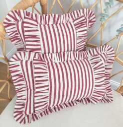 Bohemian Linen Striped Pillow Cover With Frill Edges - thumbnail 1
