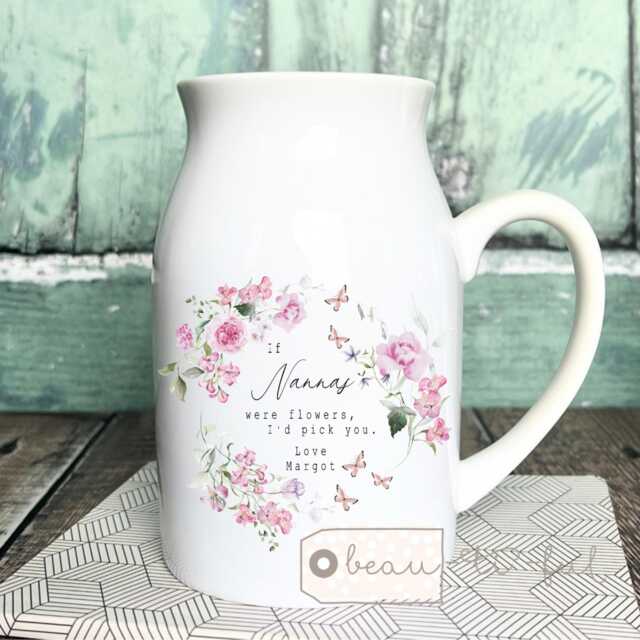 Personalised If ... Were Flowers I'd We'd Pick You Mum Nanna Grandma Home Wildflower Lavender Floral Ceramic Small Vase Jug Mug Birthday Gift - image 1
