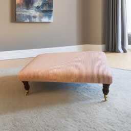 Handmade Ticking Fabric Ottoman - Wooden Castor Legs, Footstool Coffee Table
