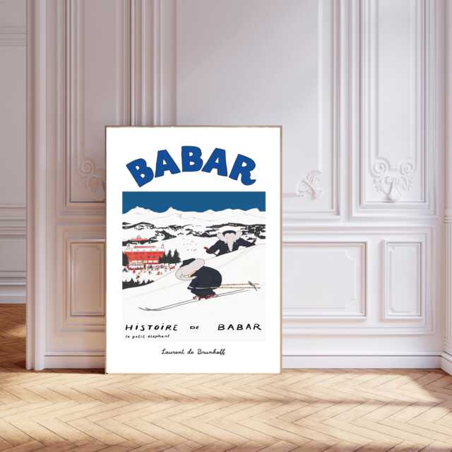 Babar The Elephant Ski, Nursery Wall Art, Retro Kids, Kids Room Genre Neutral Baby Illustration Art Print - image 1