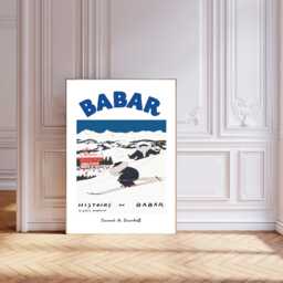 Babar The Elephant Ski, Nursery Wall Art, Retro Kids, Kids Room Genre Neutral Baby Illustration Art Print - thumbnail 1