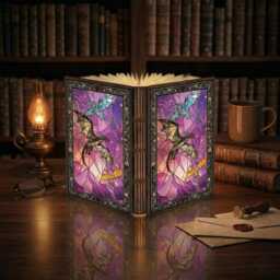 Dragon Book Lamp, Rider Fantasy Scene, Empyrean Stained Glass Style, Led Foldable Light, Dark Night Light - thumbnail 3