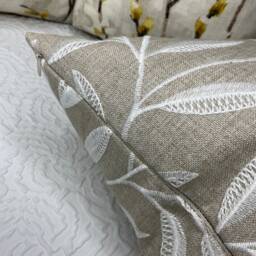 Iliv Whitewell Linen Fabric , Embroidered Leaf Trial Cushion Cover, Pillow Cover - Beige Natural- White Double Sided - thumbnail 3