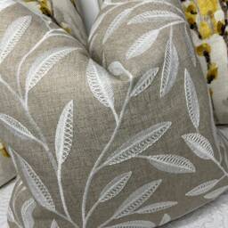 Iliv Whitewell Linen Fabric , Embroidered Leaf Trial Cushion Cover, Pillow Cover - Beige Natural- White Double Sided - thumbnail 4