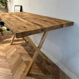 Foret Solid Oak Straight Edge Rustic Wood X Leg Dining Table Desk Handcrafted With - thumbnail 3