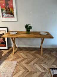 Foret Solid Oak Straight Edge Rustic Wood X Leg Dining Table Desk Handcrafted With