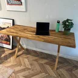 Foret Solid Oak Straight Edge Rustic Wood X Leg Dining Table Desk Handcrafted With - thumbnail 2