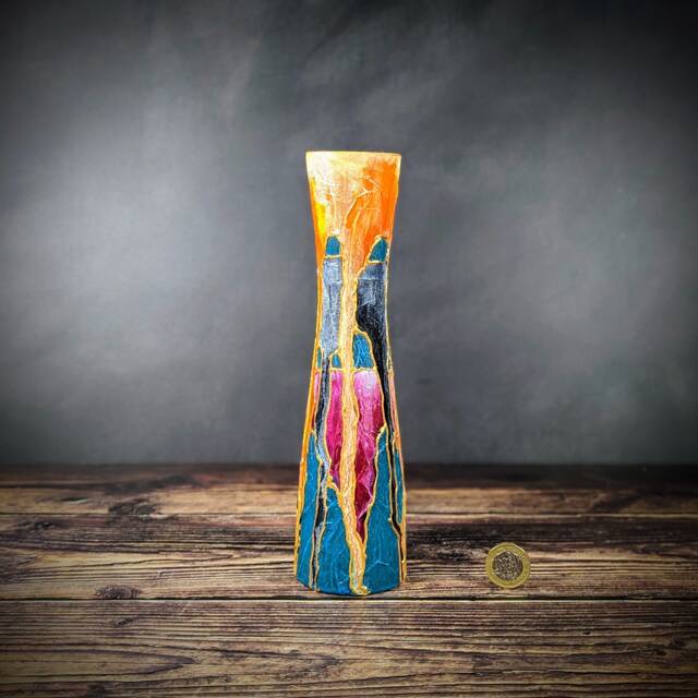 Colourful Vase Vibrant Painted Bud Glass Unique Design Artisan Bright Handmade Gift Textured Mantelpiece Decoration - image 1