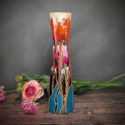 Colourful Vase Vibrant Painted Bud Glass Unique Design Artisan Bright Handmade Gift Textured Mantelpiece Decoration - thumbnail 2