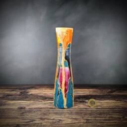 Colourful Vase Vibrant Painted Bud Glass Unique Design Artisan Bright Handmade Gift Textured Mantelpiece Decoration - thumbnail 1