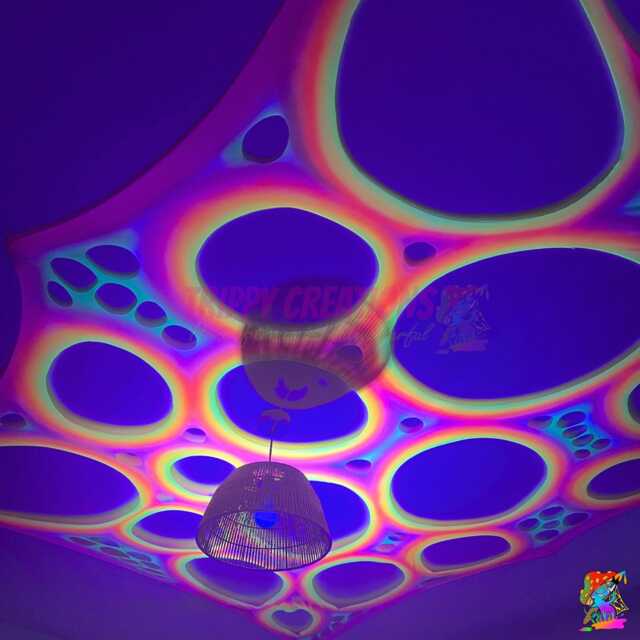 Psychedelic Uv-Reactive Stretchy Rainbow Polka Dot Tapestry, Blacklight Wall Hanging, Trippy Room Decor, Psy Games Art, Neon Party Deco - image 1