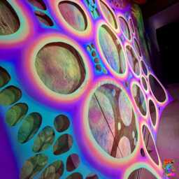 Psychedelic Uv-Reactive Stretchy Rainbow Polka Dot Tapestry, Blacklight Wall Hanging, Trippy Room Decor, Psy Games Art, Neon Party Deco - thumbnail 2