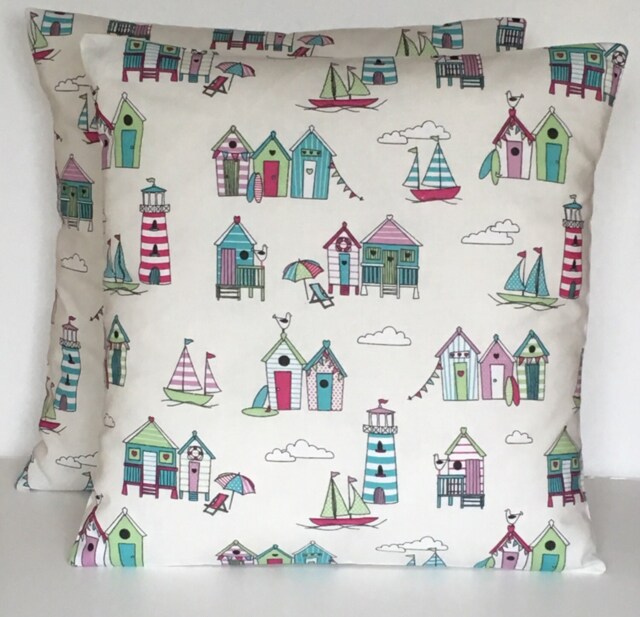 Beach Hut Cushion Covers - Set Of 2 Nautical Print, 16 - image 1