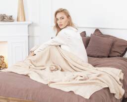 Waffle Linen Throw Blanket in Beige, Organic Stonewashed Throw, Cozy Christmas Gift For Mom Valentines Day Gift - thumbnail 1
