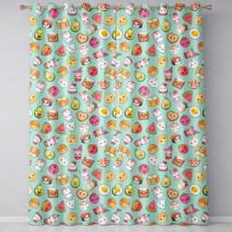 Kawaii Food Collection Sushi Fruit Drink Green Background Cute Seamless Pattern Readymade Eyelet Ring Top Thermal 100% Blackout Curtains - thumbnail 2