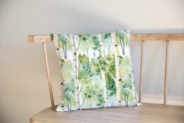 Pale Green Birch Tree Cushion Cover Woodland Watercolour Home Decor Green Pillow - image 1