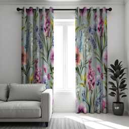 Wildflower Floral Curtains, Watercolor Botanical Drapes, Purple & Pink Flower Print Panels, Custom Made Window Treatments - thumbnail 3
