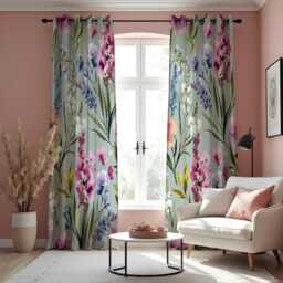 Wildflower Floral Curtains, Watercolor Botanical Drapes, Purple & Pink Flower Print Panels, Custom Made Window Treatments