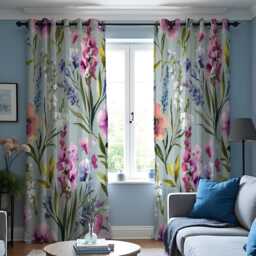 Wildflower Floral Curtains, Watercolor Botanical Drapes, Purple & Pink Flower Print Panels, Custom Made Window Treatments - thumbnail 2