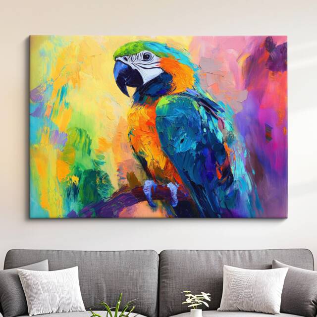 Parrot Abstract Oil Painting Framed Print & Canvas Large Sizes Wall Art Poster Animal Home Decor Interior Gift Idea - image 1