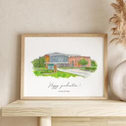 School Graduation Print, Kids To Teacher Gifts, Custom Painting, College Drawing, Campus Personalized Gift, 1st Unique Gift - thumbnail 1