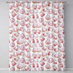 Cute Bunny Donut Dessert Kawaii Grey Background Seamless Pattern Readymade Eyelet Ring Top Thermal 100% Blackout Curtains - thumbnail 2