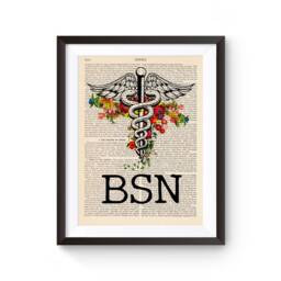 Nurse Bsn Illustration, Caduceus Medical Symbol Vintage Book Print Graduation Gift, Nursing School, Pinning Ceremony 160 - thumbnail 3