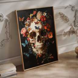 Floral Skull Wall Art - Butterfly Decor - thumbnail 2