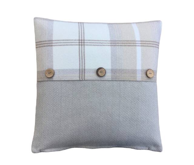 Balmoral Tartan Plaid Tweed Cushion Cover Beige Wool Effect Pillow Sham - image 1