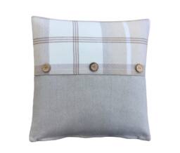 Balmoral Tartan Plaid Tweed Cushion Cover Beige Wool Effect Pillow Sham - thumbnail 1