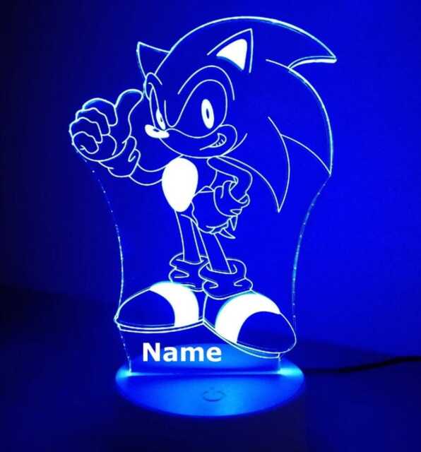 Personalised Sonic Night Light - Children's Kids Bedroom Led Birthday Gift Christmas - image 1