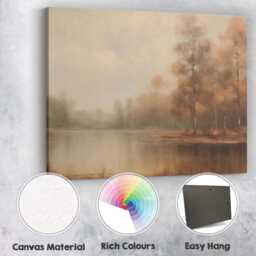 Misty Woodland Lake Autumn Reflection Landscape Painting Canvas Wall Art Print Decor Picture Ready To Hang - thumbnail 2