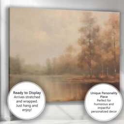 Misty Woodland Lake Autumn Reflection Landscape Painting Canvas Wall Art Print Decor Picture Ready To Hang - thumbnail 3