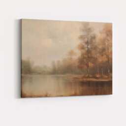 Misty Woodland Lake Autumn Reflection Landscape Painting Canvas Wall Art Print Decor Picture Ready To Hang - thumbnail 4