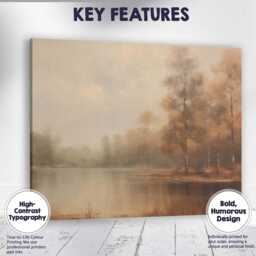 Misty Woodland Lake Autumn Reflection Landscape Painting Canvas Wall Art Print Decor Picture Ready To Hang - thumbnail 1