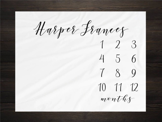 Gender Neutral Milestone Blanket Month Growth Tracker Minky Fleece Baby Shower Gift Girl Boy Calligraphy Script - image 1
