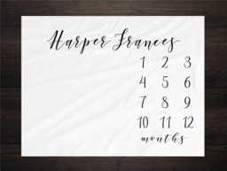 Gender Neutral Milestone Blanket Month Growth Tracker Minky Fleece Baby Shower Gift Girl Boy Calligraphy Script
