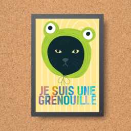 Funny Frog Cat A4 Poster Print, High Quality Cartoon Art, French Wall Decor, Original Artist Vibrant Quirky Decor - thumbnail 3