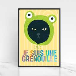 Funny Frog Cat A4 Poster Print, High Quality Cartoon Art, French Wall Decor, Original Artist Vibrant Quirky Decor - thumbnail 4