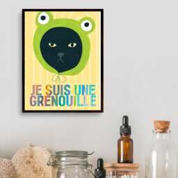 Funny Frog Cat A4 Poster Print, High Quality Cartoon Art, French Wall Decor, Original Artist Vibrant Quirky Decor - thumbnail 2
