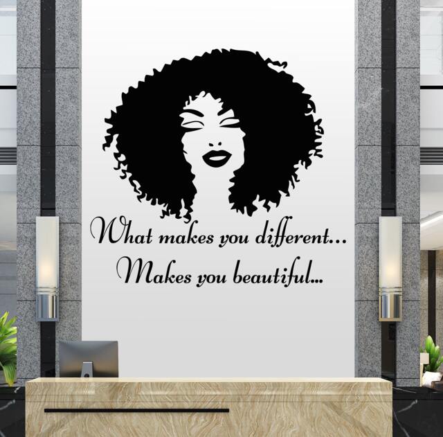 African Woman Wall Decal Beauty Salon Decor, Inspirational Quote Hs162 - image 1