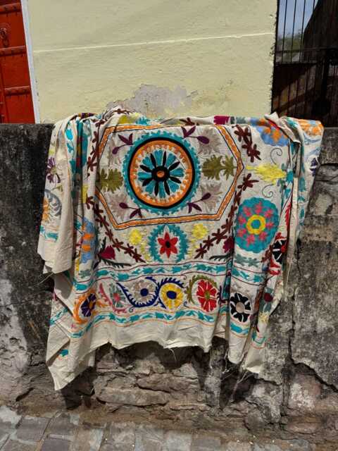 Hand Stitched Suzani Quilt - Cotton Throw Blanket Boho Chic Bedspread Ethnic Embroidered Home Decor - image 1