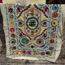 Hand Stitched Suzani Quilt - Cotton Throw Blanket Boho Chic Bedspread Ethnic Embroidered Home Decor - thumbnail 2