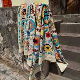 Hand Stitched Suzani Quilt - Cotton Throw Blanket Boho Chic Bedspread Ethnic Embroidered Home Decor - thumbnail 4