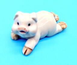 Miniature Ceramic Pig Pork Piglet Laying Animal Little Light Pink Figurine Small Statue Tiny Decoration Hand Painted Collectible Figure Deco - thumbnail 1