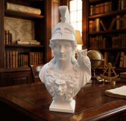 Athena Bust Statue - Greek Goddess Of Wisdom & War Dark Academia Desk Decor 3D Printed Marble Sculpture Mythology Gift Office Decor
