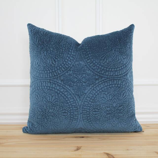 Blue Velvet Medallion Pillow Cover Royal 20x20 Designer Decorative Throw Pillows - Royce - image 1