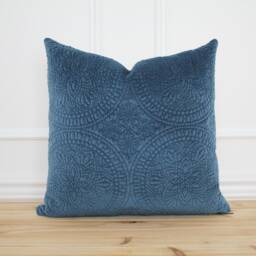 Blue Velvet Medallion Pillow Cover Royal 20x20 Designer Decorative Throw Pillows - Royce - thumbnail 1