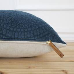 Blue Velvet Medallion Pillow Cover Royal 20x20 Designer Decorative Throw Pillows - Royce - thumbnail 2